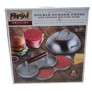 Parini Double Burger Press And Cheese Melting Dome 8.75" Non-Stick Grilling New
